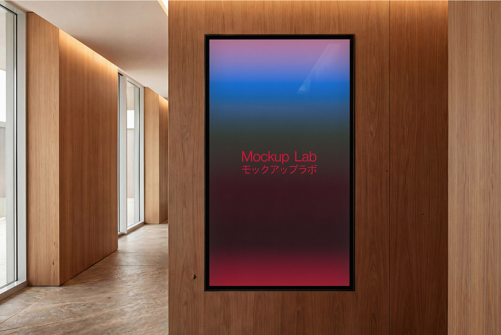 Front view of a digital screen mockup displaying a vibrant user interface design.